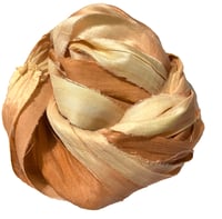 Image 3 of 10YD. PEANUT BRITTLE HAND DYED SARI SILK RIBBON BY COLOR BURST SILK