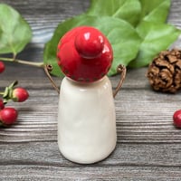 Image 3 of Handmade Ceramic Holly Snowpeep with Red Bobble Hat