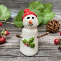 Image 4 of Handmade Ceramic Holly Snowpeep with Red Bobble Hat