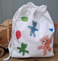 Image 2 of Organic Cotton Drawstring Bag – Teddy Bear and Balloons Print