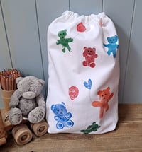 Image 2 of Organic Cotton Drawstring Bag – Teddy Bear with Balloons 