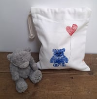 Image 3 of Organic Cotton Drawstring Bag printed with Teddy Bears and Balloons 