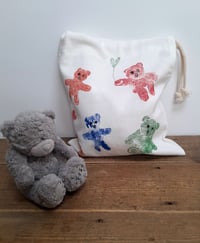 Image 4 of Organic Cotton Drawstring Bag printed with Teddy Bears and Balloons 