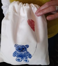 Image 1 of Organic Cotton Drawstring Bag printed with Teddy Bears and Balloons 