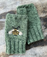 Image 2 of “Honey bee” fingerless mittens - Lemongrass green - Ready to ship