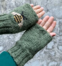 Image 4 of “Honey bee” fingerless mittens - Lemongrass green - Ready to ship