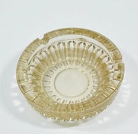 Image 7 of Cendrier rond en verre jaune à facettes - Verre rosaline  - vintage 1940 Luminarc.