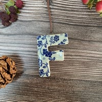 Image 2 of Blue Floral Ceramic Letter "F" Hanging Decoration