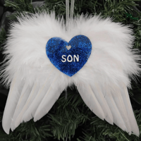 Image 2 of Personalised Glitter Hanging White Feather Angel Wings, Angel Wings Tree Decor    