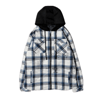 Image 1 of Wuthering Plaid Fur Hoodie Grey-Blue