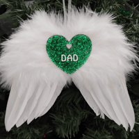Image 1 of Personalised Glitter Hanging White Feather Angel Wings, Angel Wings Tree Decor    