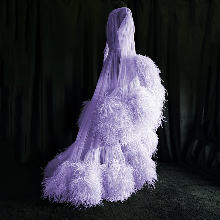 Special Order Ultra-Deluxe Ostrich "Cassandra" Dressing Gown (shown in Pale Lavender) Image 2