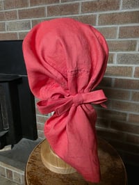 Image 1 of Linen Tichel in Coral with Embroidery 