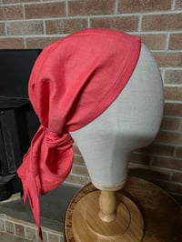 Image 4 of Linen Tichel in Coral with Embroidery 