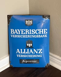Image 1 of Vintage (ca. 1950s) German Bavarian Insurance Agency (Enamel) Sign