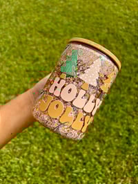 Image 1 of 15oz Glass Holly Jolly Snow Globe Mug 