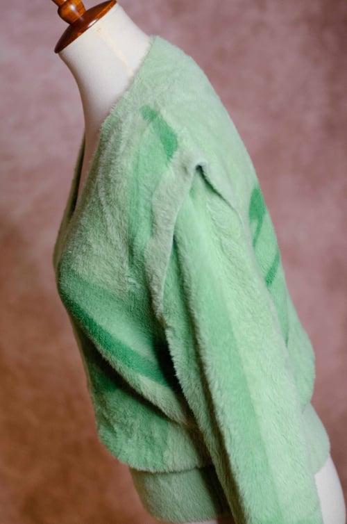 Image of House of Sunny Textured Knit Abstract Green Convertible Sweater 