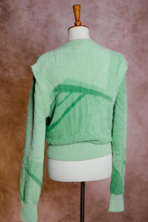 Image of House of Sunny Textured Knit Abstract Green Convertible Sweater 