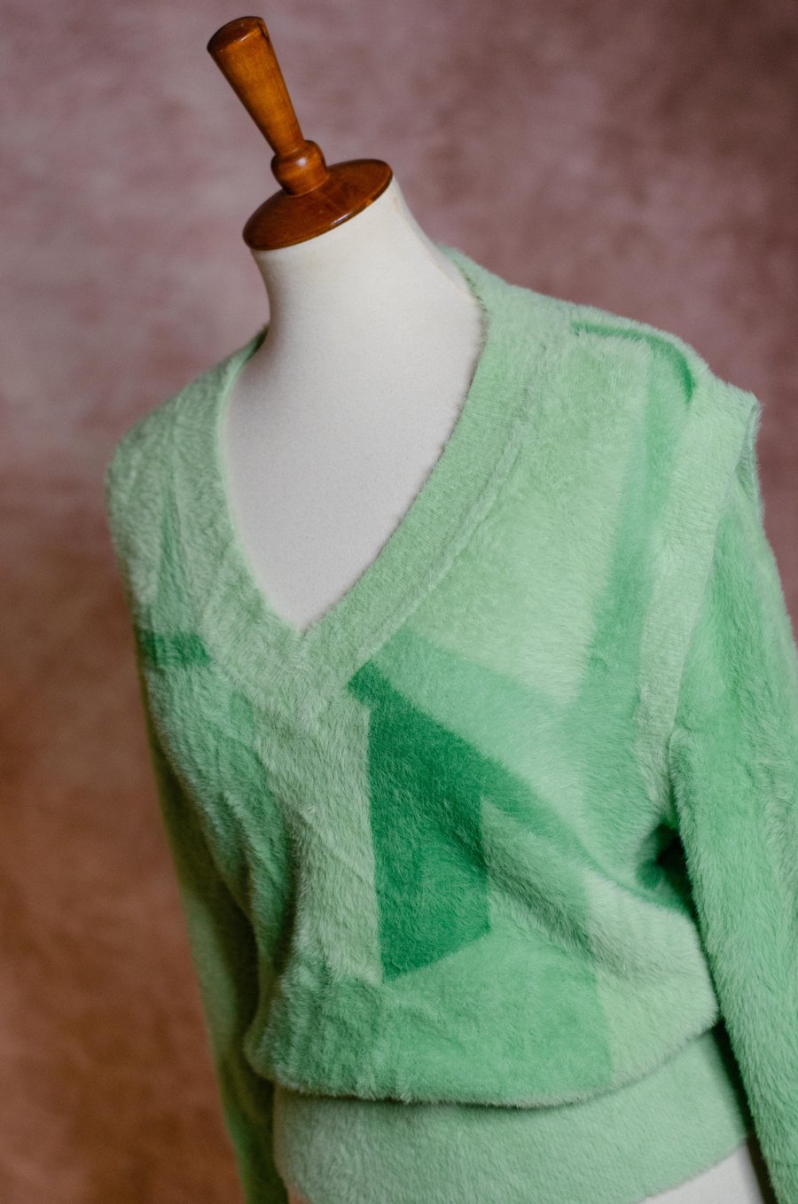 Image of House of Sunny Textured Knit Abstract Green Convertible Sweater 