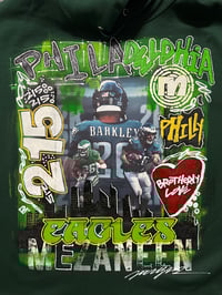 Image 2 of Philadelphia Eagles brotherly love 215 Saquon Barkley #26 BY MEZANEEN ORIGINALS® green hoodie 