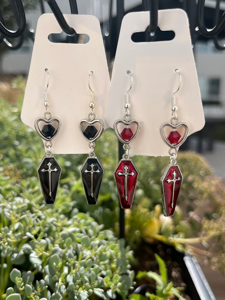 Image of Coffin and Bat Earrings / Glasses Charms
