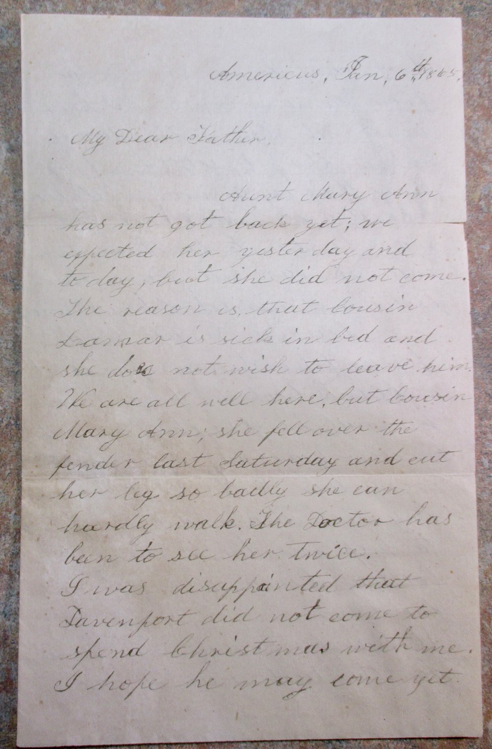 #172-CIVIL WAR SALE: 1865 LETTER TO "DEAR FATHER" WITH ENVELOPE 