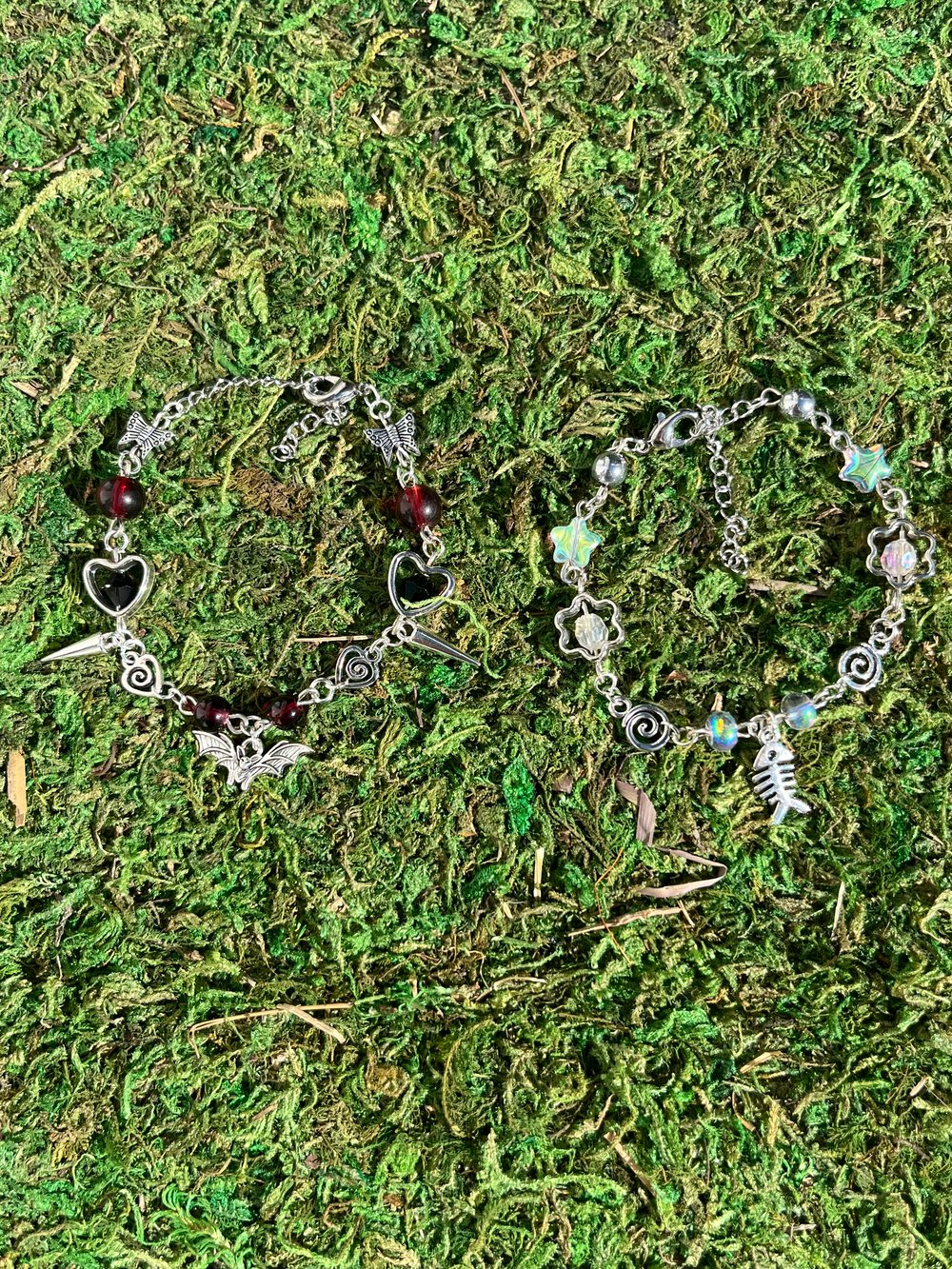 Image of Teeth, Spider, Fish Bone, and Bat Bracelets