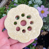 Image 3 of Pale Yellow Embossed Ceramic Flower Arranging Frog (9 hole)