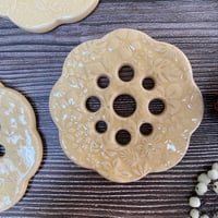 Image 7 of Pale Yellow Embossed Ceramic Flower Arranging Frog (9 hole)