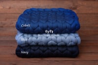 Image 3 of Custom order wool blanket+bonnet hat+ pillow blue