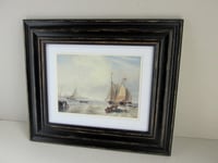 Image 2 of John W. Carmichael Dutch Boats Nautical Seascape, Small Vintage Art Print, Framed
