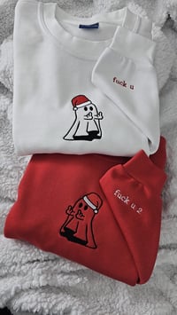 Image 1 of  Ghost Middle Finger Christmas Hoodies