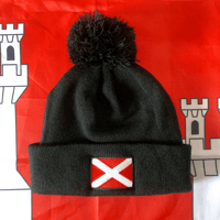 Image 1 of Red Saltire Embroidered Bobble Hat (Black)