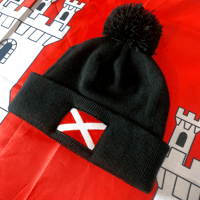 Image 3 of Red Saltire Embroidered Bobble Hat (Black)