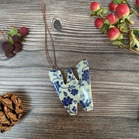 Image 2 of Blue Floral Ceramic Letter "W" Hanging Decoration
