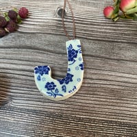 Image 1 of Blue Floral Ceramic Letter "J" Hanging Decoration