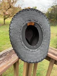 Image 4 of “Black Beauty” is an All Black Heart Shaped Cowboy Hat with Gold Accents