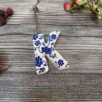 Image 1 of Blue and White Ceramic Letter "K" Hanging Decoration