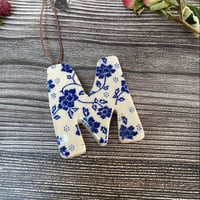 Image 1 of Blue and White Ceramic Letter "M" Hanging Decoration