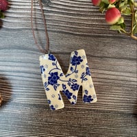 Image 2 of Blue and White Ceramic Letter "M" Hanging Decoration