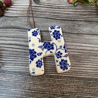 Image 1 of Blue and White Ceramic Letter "H" Hanging Decoration
