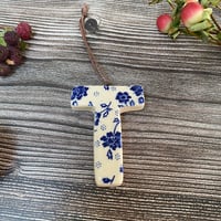 Image 1 of Blue and White Ceramic Letter "T" Hanging Decoration