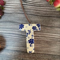 Image 2 of Blue and White Ceramic Letter "T" Hanging Decoration