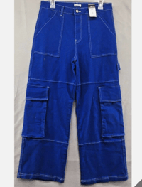 Image 1 of New Rue21 Blue Straight Leg Cargo Denim Jeans Casual Young Adult Size L Women
