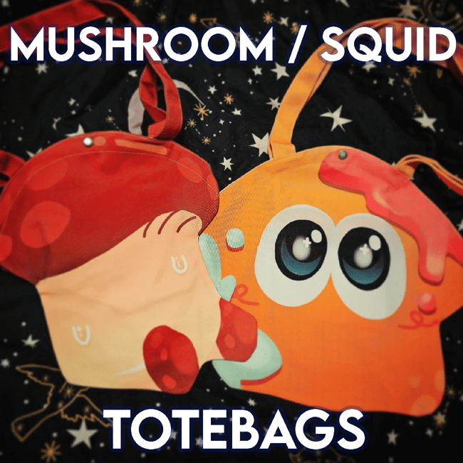 Mushroom + Squid Totebags