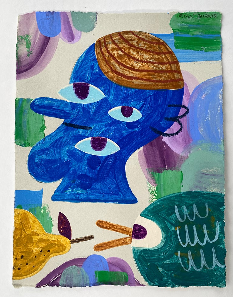 THREE EYES A BIRD & A PEAR PAINTING