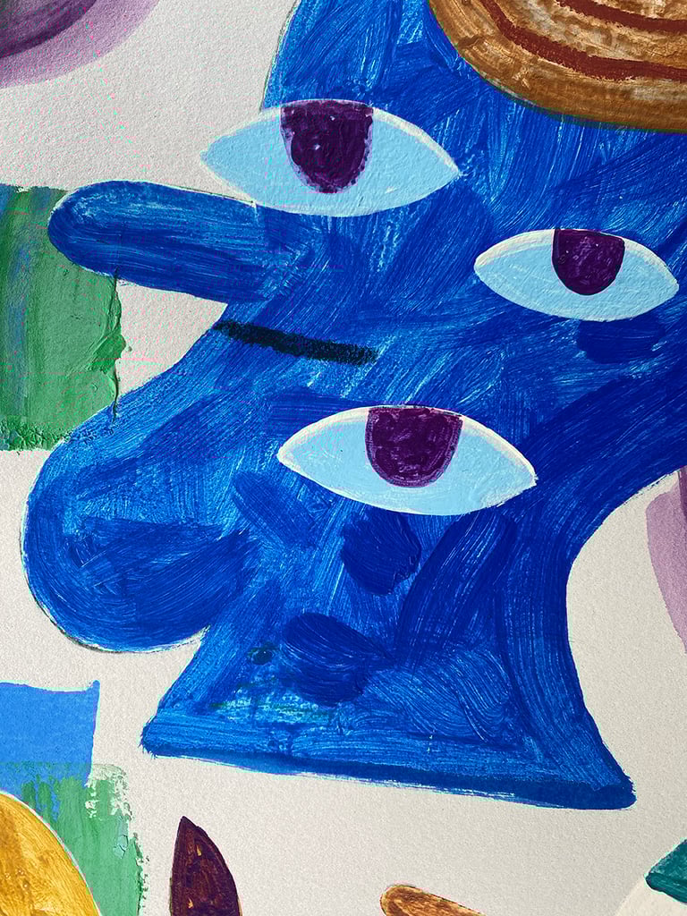 THREE EYES A BIRD & A PEAR PAINTING Image 2