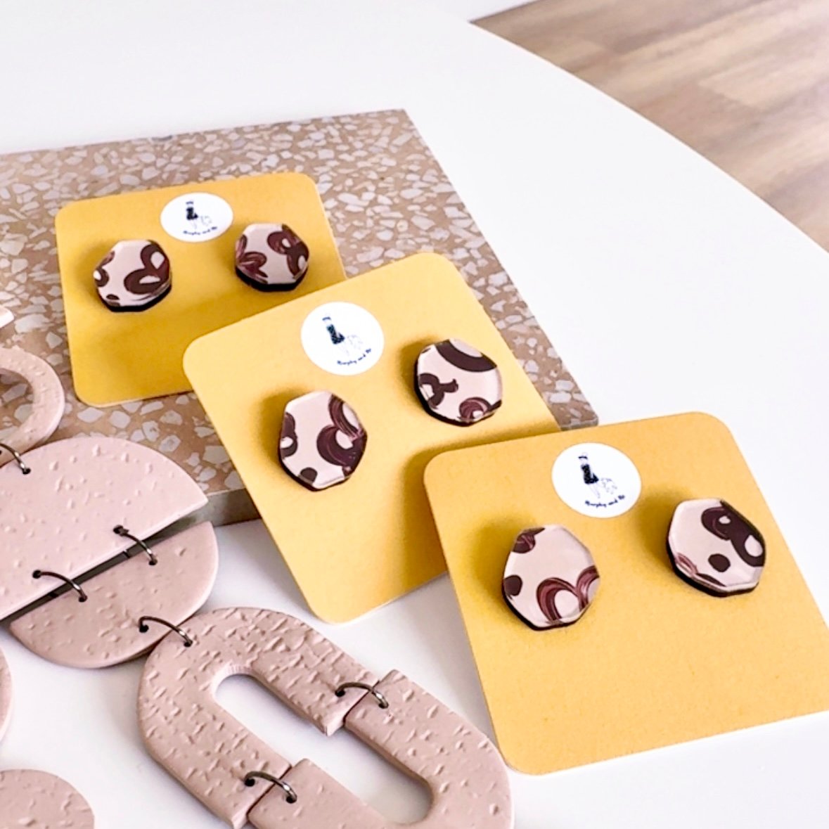 Image of 'Cocoa Bloom' Painted Gem Studs