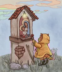 Image 1 of Luce pilgrim offering a rose to Mother Mary 