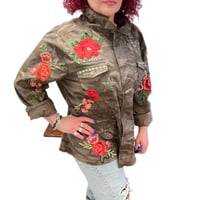 Image 1 of Women's Camouflage Jacket Custom made, embellished w-Stars ,studs, rhinestones &  roses 
